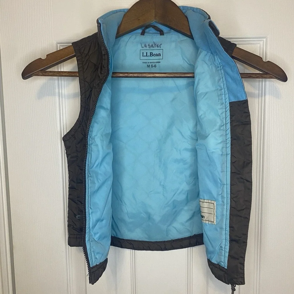 L.L. Bean Puffer Vest Kids Girls 5‎ 6 Brown Goose Down Insulated